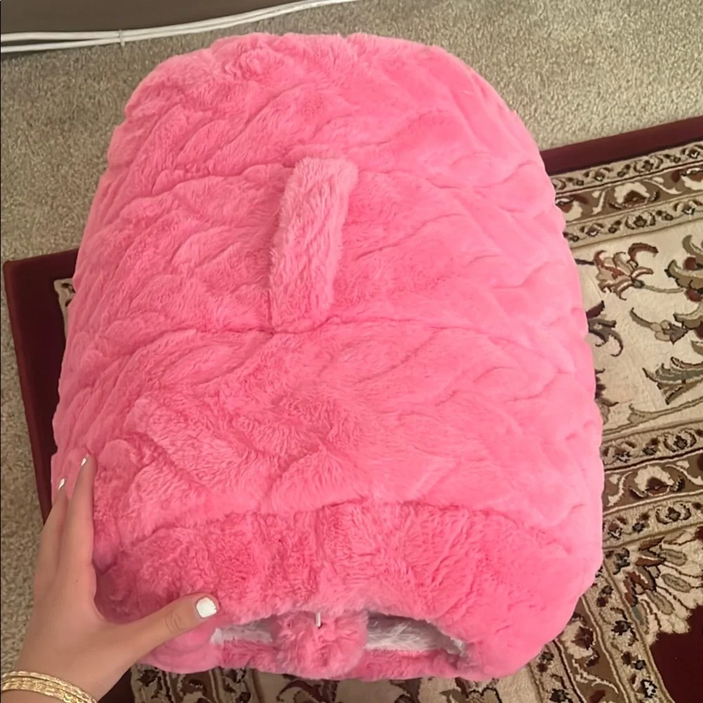 Pink and White Plush Cat Bed Igloo